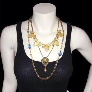 Gold and Blue Leaf Necklace Set